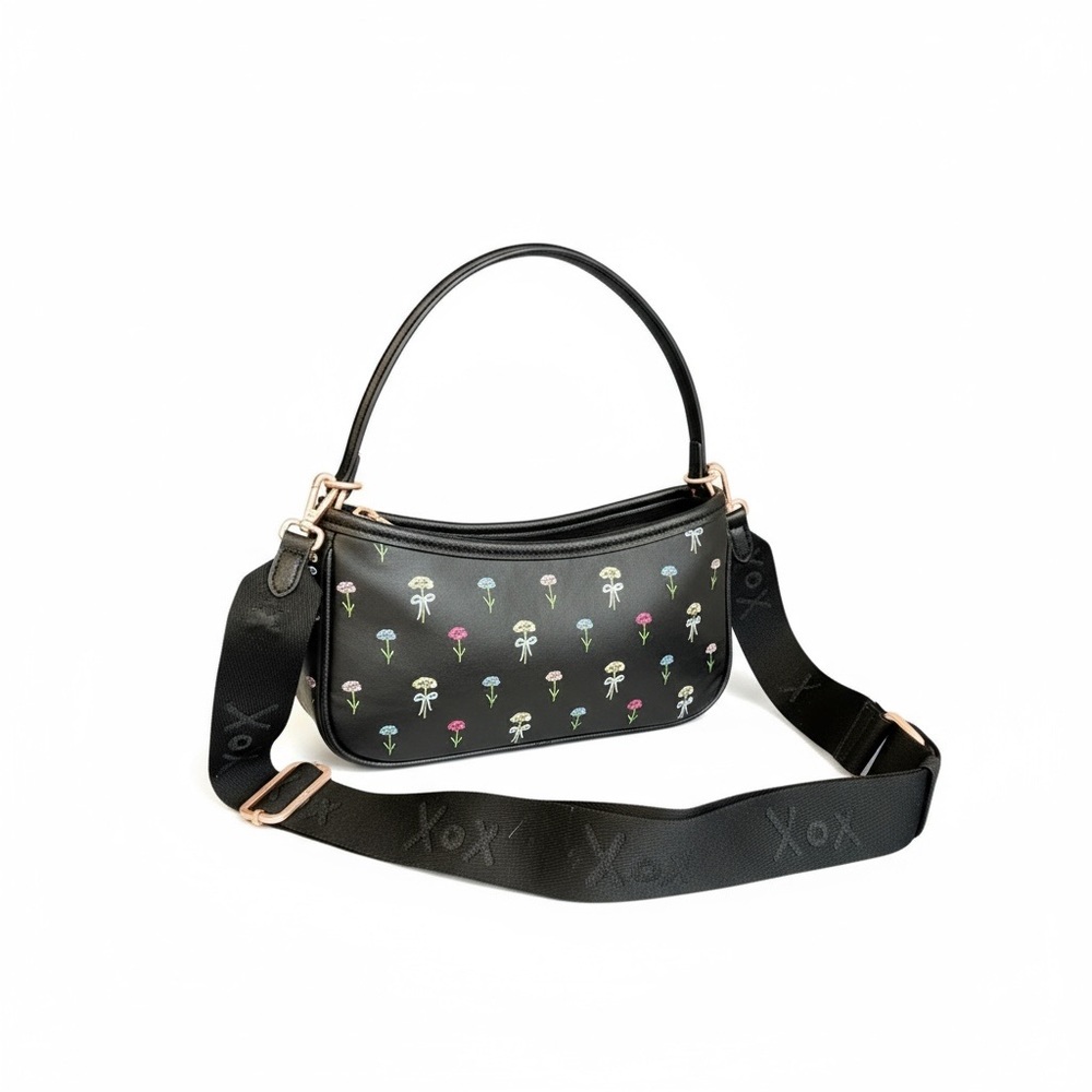 Betsey Johnson NWT Black Floral Embroidered Women's Bag with Butterfly Charm - Picture 7 of 10